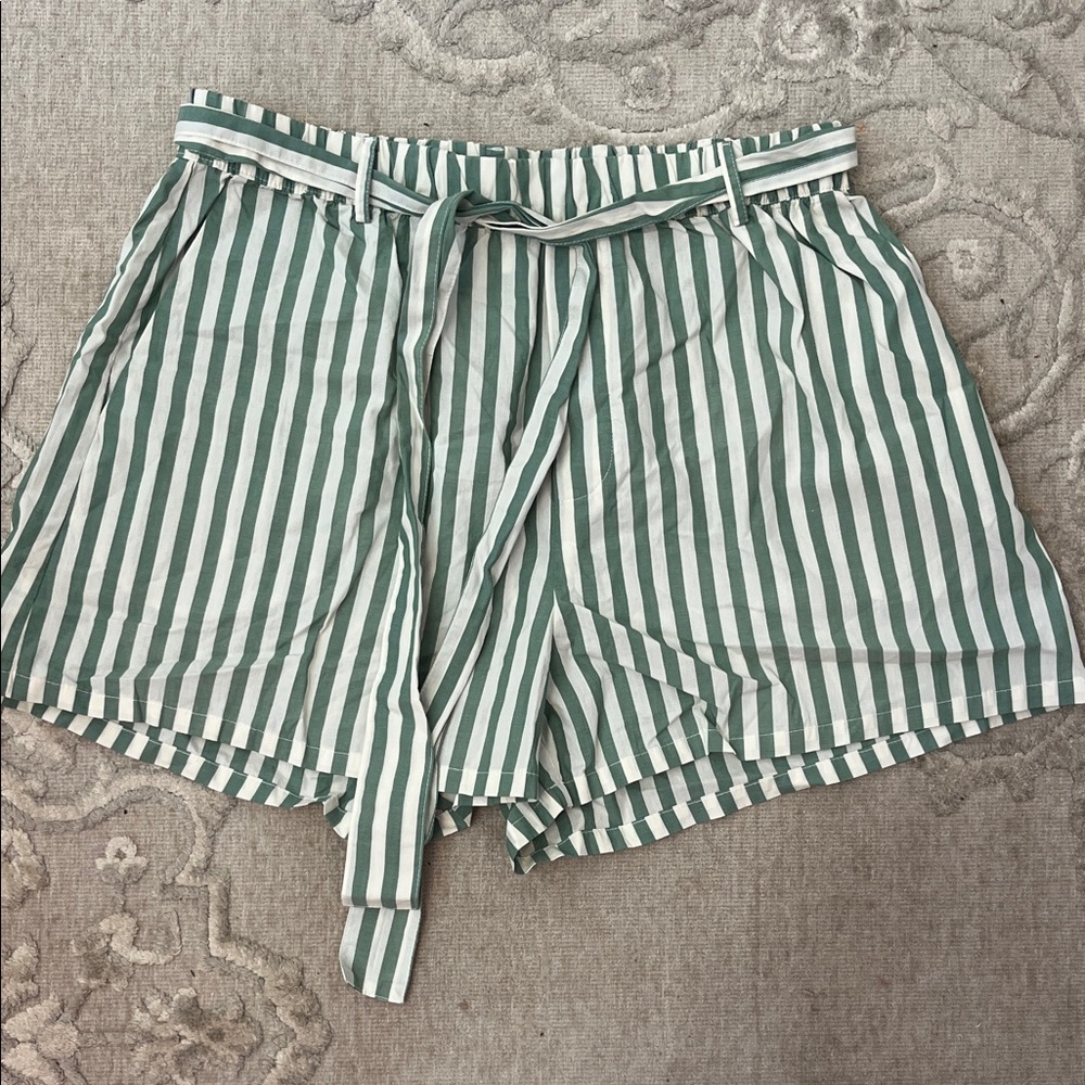 Sundays Striped High Waist Shorts with Tie Belt